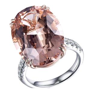 米莱珠宝精切工艺天然橙粉摩根石48分钻石戒指 18k金镶嵌钻戒定制