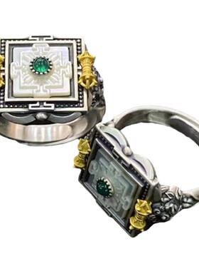 藏式925纯银镶嵌坛城金刚杵戒指