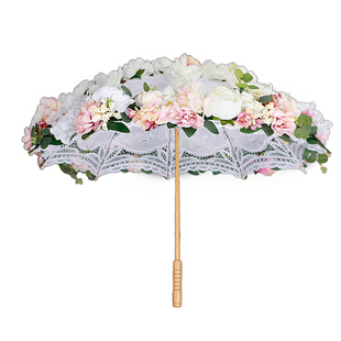 法式复古蕾丝洋伞仿真花伞洛丽塔白色新娘出嫁伞拍摄景区装饰道具