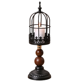 法式中古风高级感黑色金属鸟笼蜡烛台客厅餐桌浪漫复古装饰摆件