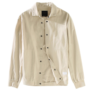 单层全棉夹克男春季薄休闲上衣宽松潮流百搭纯棉男士行政外套翻领