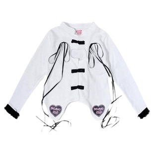 饭粒家 原创设计感美式镂空T恤女长袖显瘦收腰辣妹上衣爱心镂空