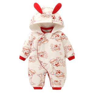 婴儿衣服秋冬季外出加厚连体衣冬季棉服女宝冬装宝宝夹棉保暖纯棉