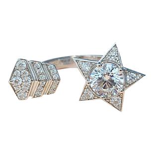 吾爱珠宝晚宴镀18k白金莫桑石彗星戒指女开口可调925纯银超闪满钻