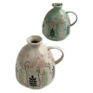 安木良品 外贸原单 法式复古重工花卉釉下彩陶瓷水杯子摆件插花瓶