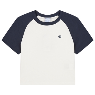 Champion冠军插肩袖短袖女2025夏季新款潮短款撞色T恤修身辣妹风