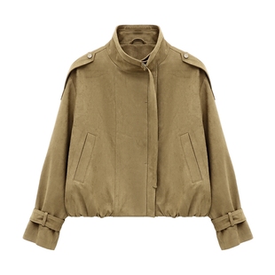 Basic House/百家好时尚立领工装夹克秋冬新款肩章设计拉链上衣女