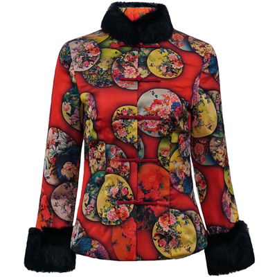 华族经典毛领优雅夹棉旗袍上衣