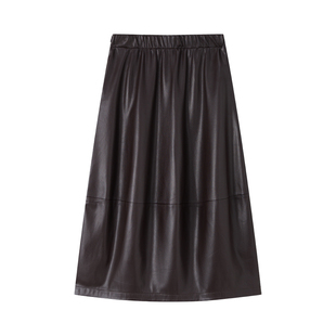 【漫游诗迹】CHICJOJO棕色半身裙女25冬新款复古高级花苞裙皮裙