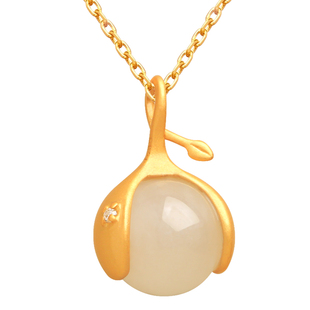 小银匠天然和田玉纯银花苞吊坠女新中式国风玉石金镶玉锁骨链项链