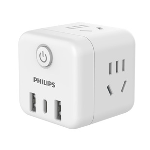 飞利浦魔方插座转换器插头一转多USB接线板大学生宿舍接线板