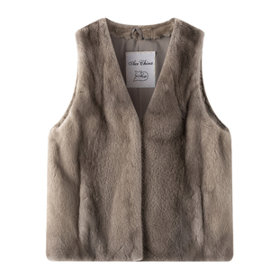 黑色水貂毛皮草马甲女整貂皮2025冬时尚百搭年轻款小个子无袖外套