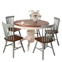 美式乡村地中海风格家具实木圆形餐桌椅组合家用小户型伸缩圆桌子