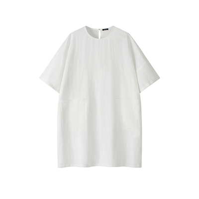 陈小满原创设计2026汉麻/丝棉混纺圆领短袖T恤宽松休闲百搭连衣裙