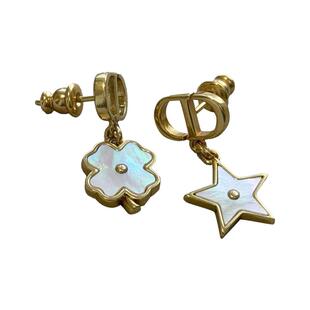 巨美!非市场通货 经典不对称星星四叶草耳饰耳钉女 铜胚真金电镀