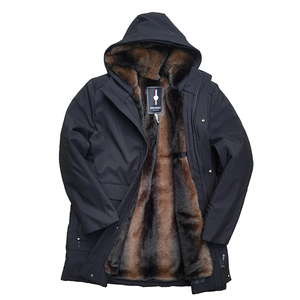 海宁精品！中老年派克服男水貂中长款仿皮草皮毛一体可拆卸秋冬季