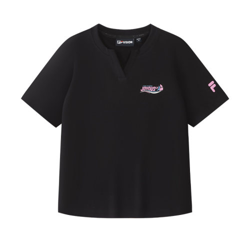 FILA FUSION斐乐潮牌女子针织短袖衫2026夏新款时尚修身小V领T恤