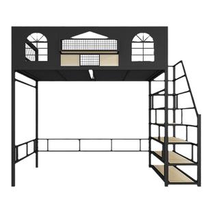 新款铁艺高架床单上层床小户型省空间现代简约loft复式儿童阁楼床