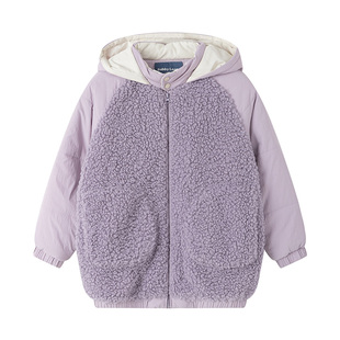 加比瑞童装 冬季新品 女童时尚连帽仿羊羔毛棉服中大童棉衣
