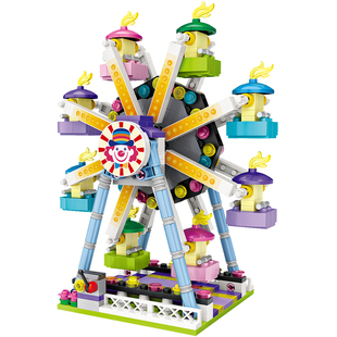 LOZ游乐园场摩天轮可转动旋转木马飞机夹娃娃机小颗粒积木海盗船