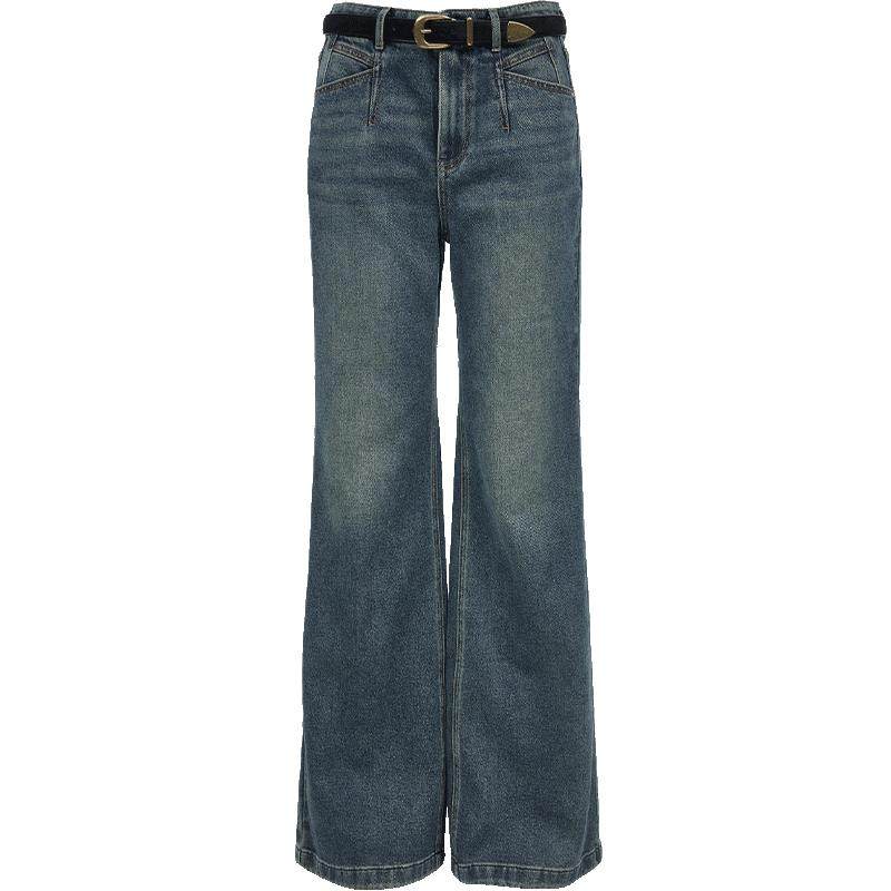 ONLY2026春季新款通勤舒适腰带装饰复古磨白水洗高腰喇叭牛仔裤女