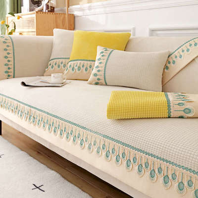 玉米粒沙发垫四季通用简约现代防滑坐垫子米色沙发套罩靠背巾盖布