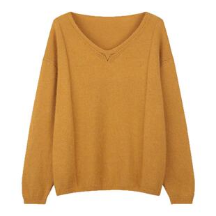 solighter 法式复古羊毛v领套头毛衣女秋季2025新款宽松针织上衣