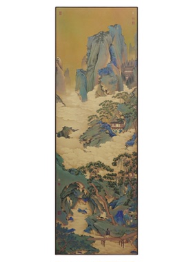 玉洞仙源图仇英黄铜画新中式挂画