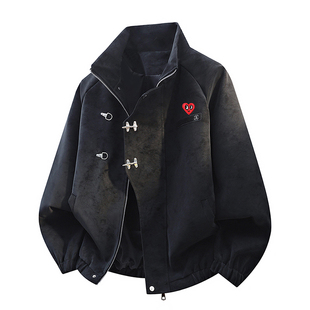 查尔斯桃心 新中式扎染PU皮夹克男女秋冬季夹棉保暖棉服机车外套