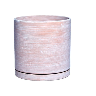 圆柱形花盆复古白陶罗马盆红陶带托盘多肉泥瓦盆陶土透气绿植盆栽