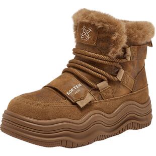 百思图25冬商场新款加绒厚底雪地靴东北极寒大棉鞋女短靴X5878DD5