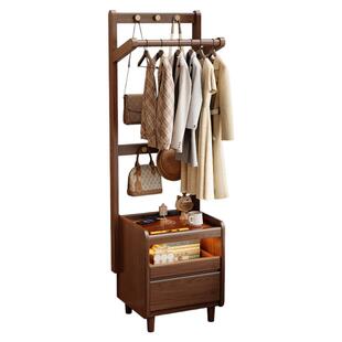 实木床头柜衣帽架一体家用卧室落地挂衣架新款床头小型收纳置物架