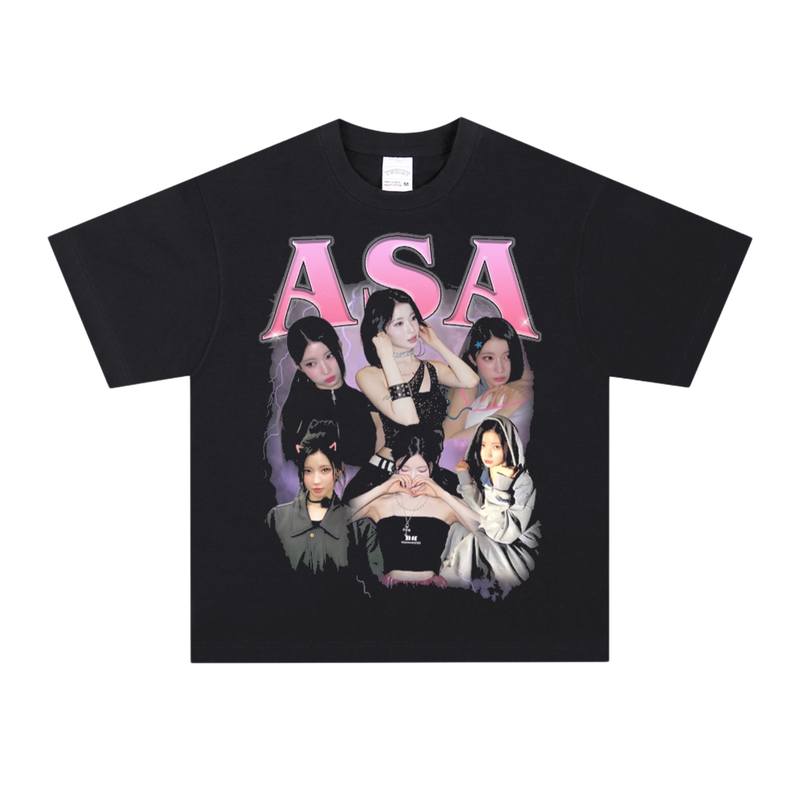 ASA榎並杏紗韩国女团美式纯棉透气圆领卫衣复古水洗宽松长短袖t恤
