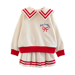 ILOVEJ童装冬季新款女童运动套装海军领卫衣半身裙子/JWWSE03