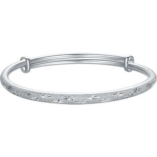 周六福PT950铂金手镯女款简约车花工艺开口可调节手镯送礼物官方