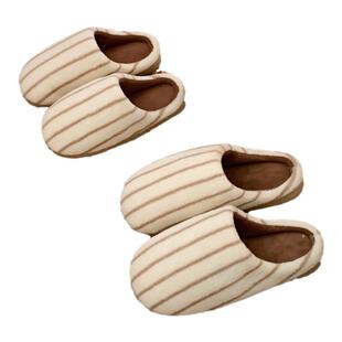 细细条 买一送一冬季居家棉拖鞋男女保暖小众拼色条纹情侣毛毛鞋