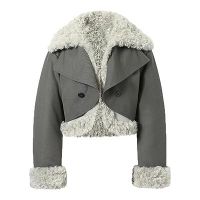 JAC FLEURANT 25新款女士灰色羊毛混纺毛绒两件套夹克银泰 301489