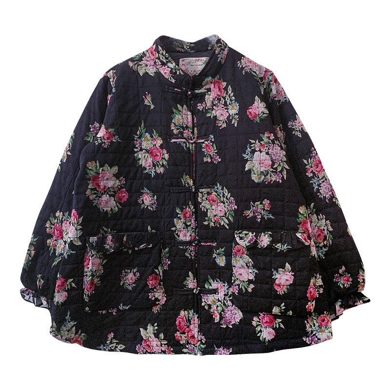 拜占庭的森林棉服女百搭显瘦黑色棉袄时尚印花色轻薄保暖棉衣外套