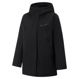 李宁女士连帽中长款羽绒服2026冬季新款黑色户外防风保暖鸭绒外套