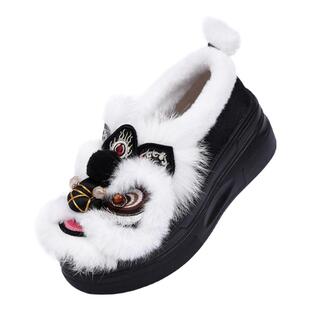 新款非遗手工醒狮鞋女成人冬季厚底绣花鞋国潮汉服布鞋马面裙棉鞋