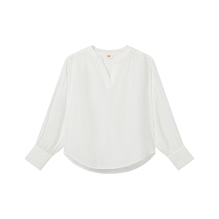 【商场同款】Levi's李维斯女士休闲荷叶边V领白色长袖T恤003HP