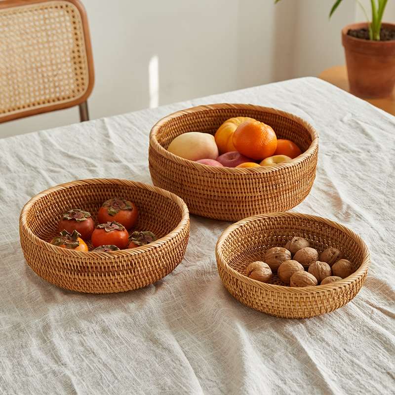 藤编水果篮客厅家用馒头筐竹编篮零食收纳盒秋藤编织收纳筐采摘篮