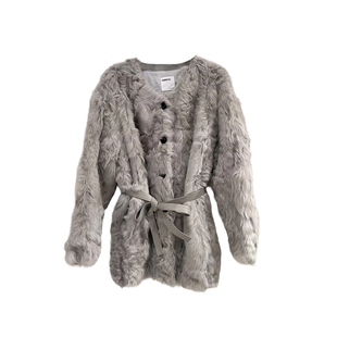 ENJOYME商场同款高端小湖羊收腰皮草女春季圆领羊羔毛中长款外套