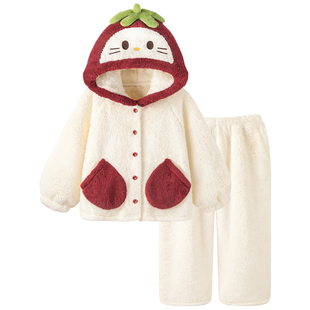 【超柔软】草莓少女珊瑚绒睡衣女款加厚保暖甜美家居服女款可爱