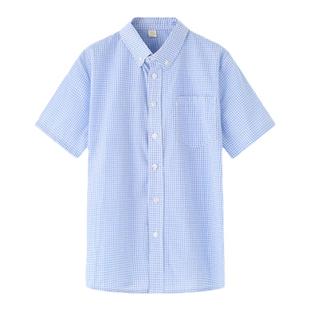 伊顿校服同款英伦学院女童短袖衬衫夏季浅蓝白色千鸟格衬衣16C203