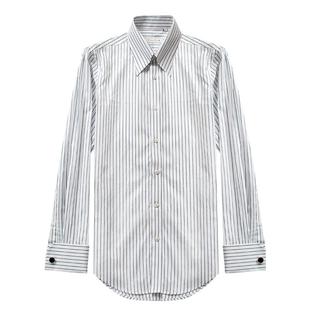 CULTUM 100%新疆长绒棉意式长尖领蓝条纹衬衫男长袖休闲免烫衬衣