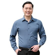 夏季中老年长袖爸爸装休闲白男衬衫1