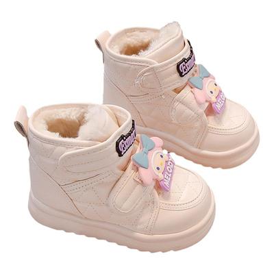 女童雪地靴冬儿童加绒加高帮棉鞋2026新款软底防滑皮面休闲大棉靴