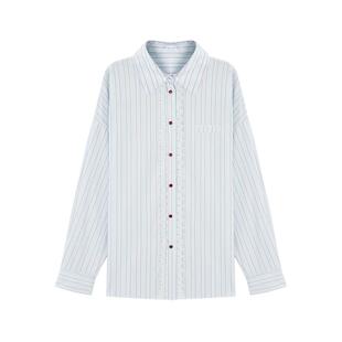 刘婷秀同款ablueberry蕾丝拼接辣妹条纹长袖衬衫女2026春新款上衣