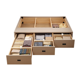 全实木无床头小户型双人床简约三抽储物落地榻榻米床可支持定制